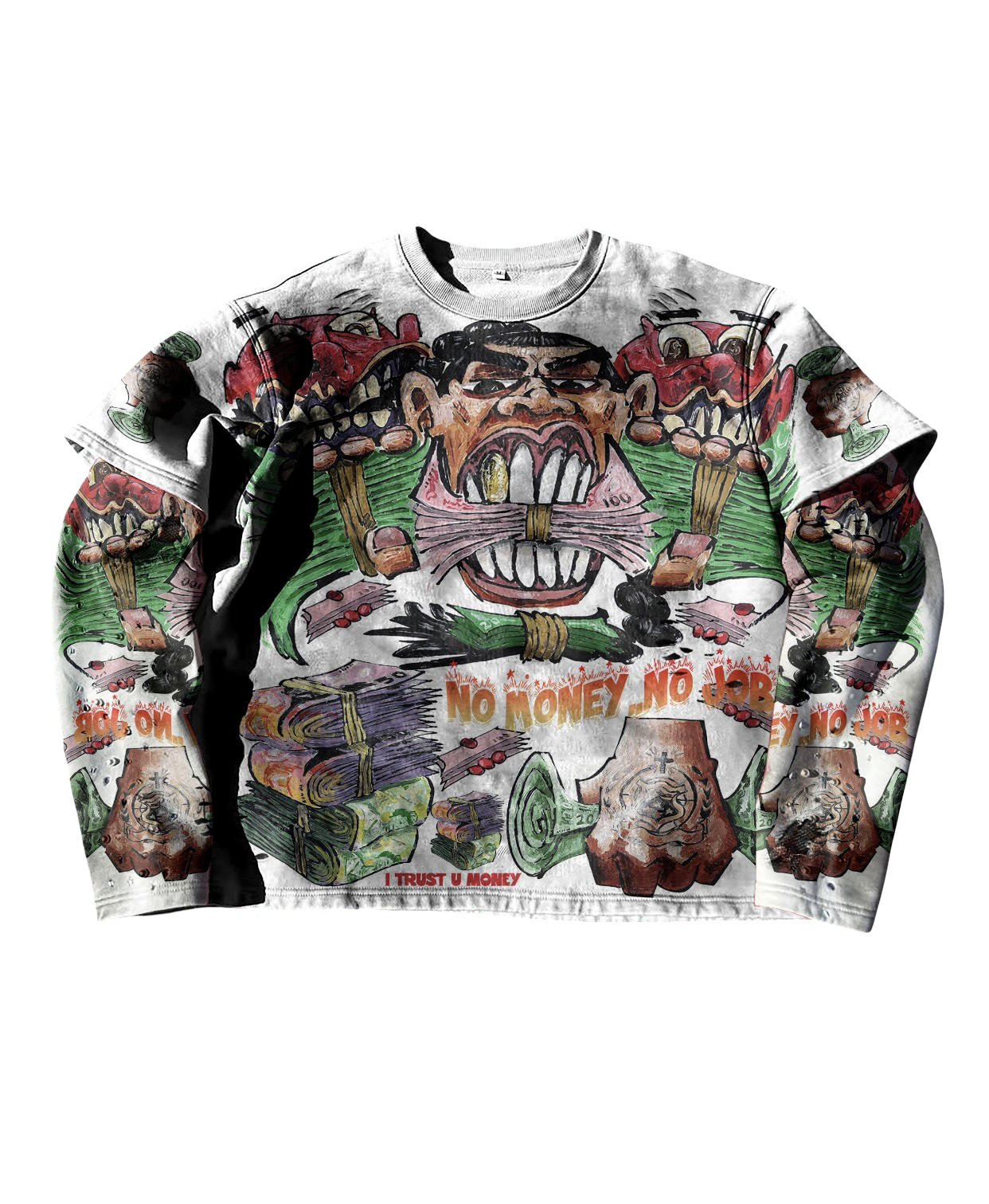 Harderthanhard “I TRUST MONEY” White Double Layer Tee